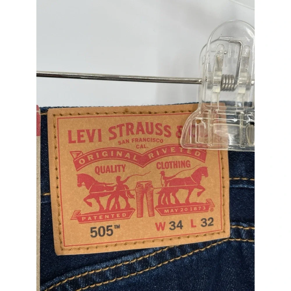 NWT Levi's 505 Regular Fit Stretch‎ Jeans 34x32 Eco Ease Straight Leg Dark Wash